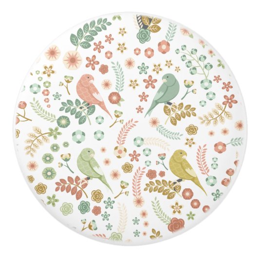 Shabby Birds & Branches White Keramische Knop (Voorkant)