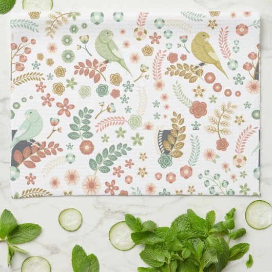 Shabby Birds & Branches White Theedoek (Gevouwen)