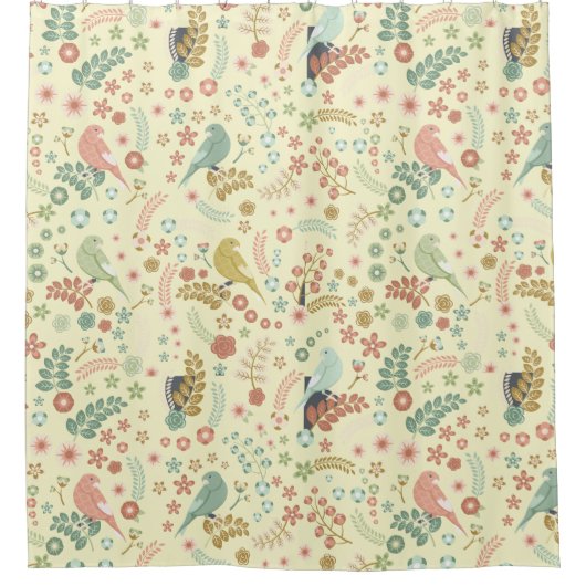 Shabby Birds & Branches Yellow Douchegordijn (Voorkant)