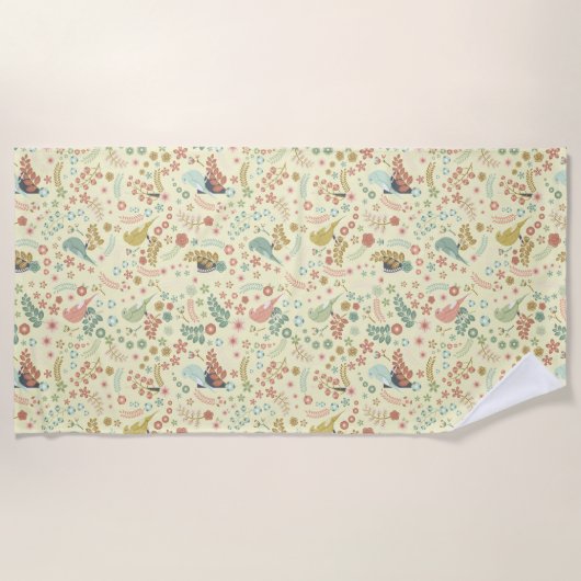 Shabby Birds & Branches Yellow Strandlaken (Voorkant)