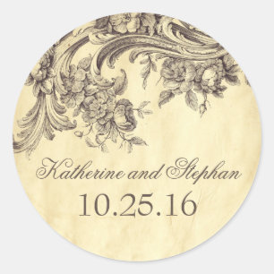 Shabby  Bloeit Elegant Bruiloft Ronde Sticker