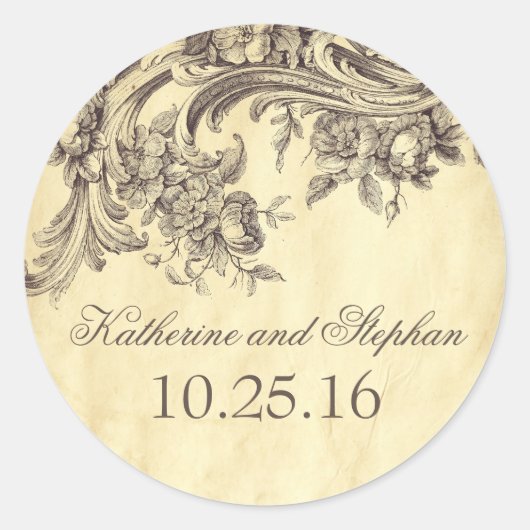 Shabby  Bloeit Elegant Bruiloft Ronde Sticker (Voorkant)
