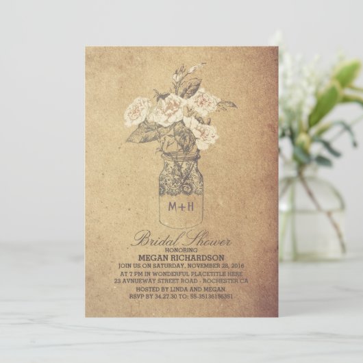 Shabby  Bloemkool Mason Jar Vrijgezellenfeest Kaart (Staand voorkant)