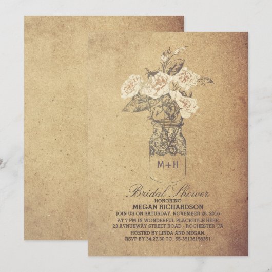 Shabby  Bloemkool Mason Jar Vrijgezellenfeest Kaart (Voorkant / Achterkant)