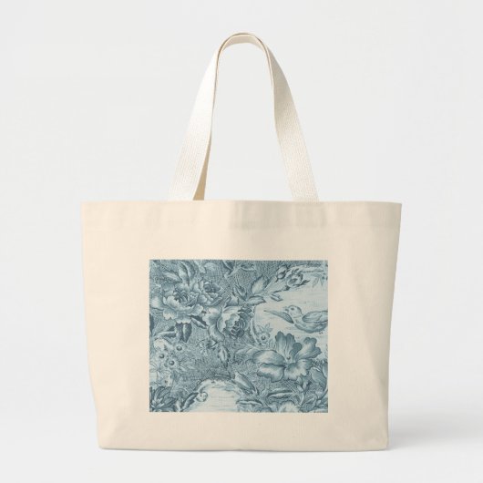 Shabby Blue French Toile Grote Tote Bag (Voorkant)