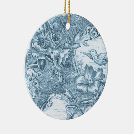 Shabby Blue French Toile Keramisch Ornament (Rechts)