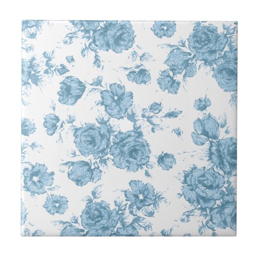 Shabby Blue French Toile Tegeltje (Voorkant)