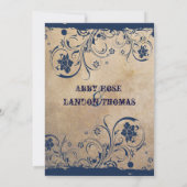 Shabby Blue Lace en Parchment Wedding Invitations Kaart (Achterkant)