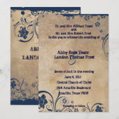 Shabby Blue Lace en Parchment Wedding Invitations Kaart (Voorkant / Achterkant)