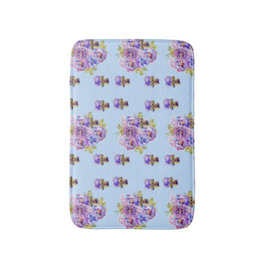 Shabby Blue Pansy viola bloemen Bath Mat (Voorkant Verticaal)