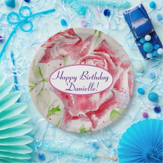 Shabby Blue Roos Bloemen Tea Party Paarse Papieren Bordje (Feest)