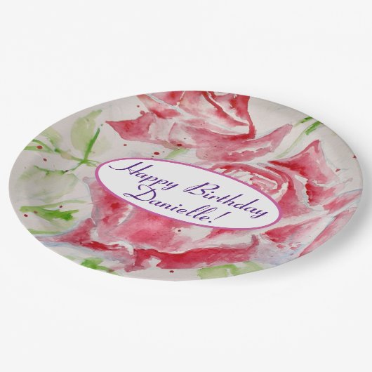 Shabby Blue Roos Bloemen Tea Party Paarse Papieren Bordje (Gekanteld)