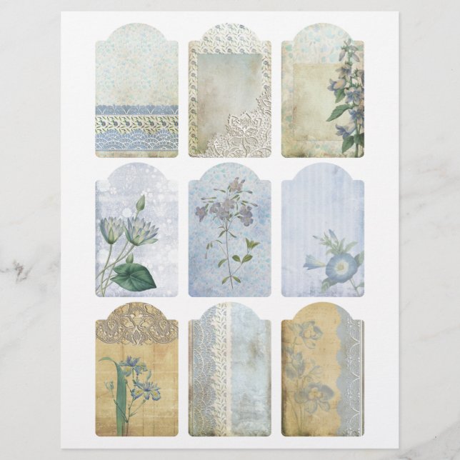 Shabby Blue Scrapbook Embellishing Labels (Voorkant)