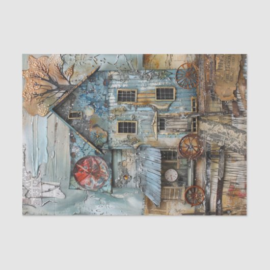 SHABBY BLUE TREINSTATION GEMENGDE MEDIA DECOUPAGE TISSUEPAPIER (Voorkant)