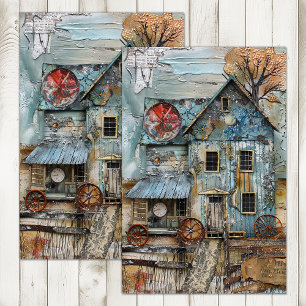 SHABBY BLUE TREINSTATION GEMENGDE MEDIA DECOUPAGE TISSUEPAPIER