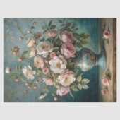 shabby blush rozen boeket in blauw vaas tissuepapier (Voorkant)
