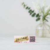 Shabby Blush Waterverf Rozen & Gold Influencer QR Mini Visitekaartje (Staand voorkant)