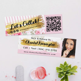 Shabby Blush Waterverf Rozen & Gold Influencer QR Mini Visitekaartje