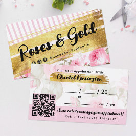 Shabby Blush Waterverf Rozen Gold QR Afspraak Visitekaartje