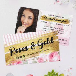 Shabby Blush Waterverf Rozen & Goud Social Foto Visitekaartje