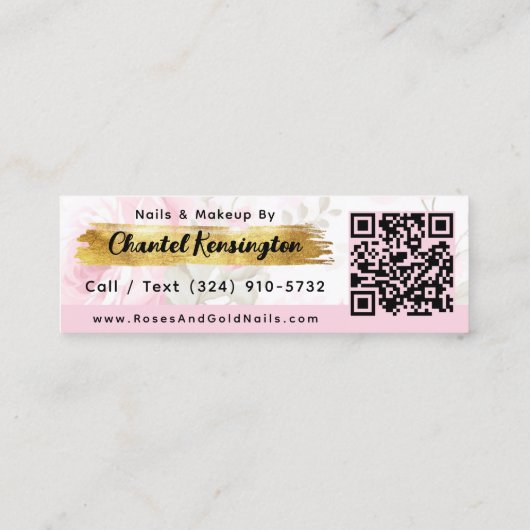 Shabby Blush Waterverf Rozen Goud Social QR Code Mini Visitekaartje (Achterkant)