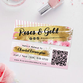 Shabby Blush Waterverf Rozen Goud Social QR Code Mini Visitekaartje
