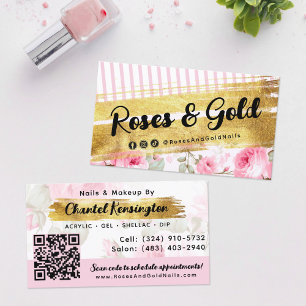 Shabby Blush Waterverf Rozen Goud Social QR Code Visitekaartje