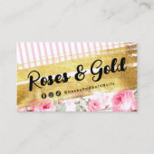 Shabby Blush Waterverf Rozen Goud Social QR Code Visitekaartje (Voorkant)