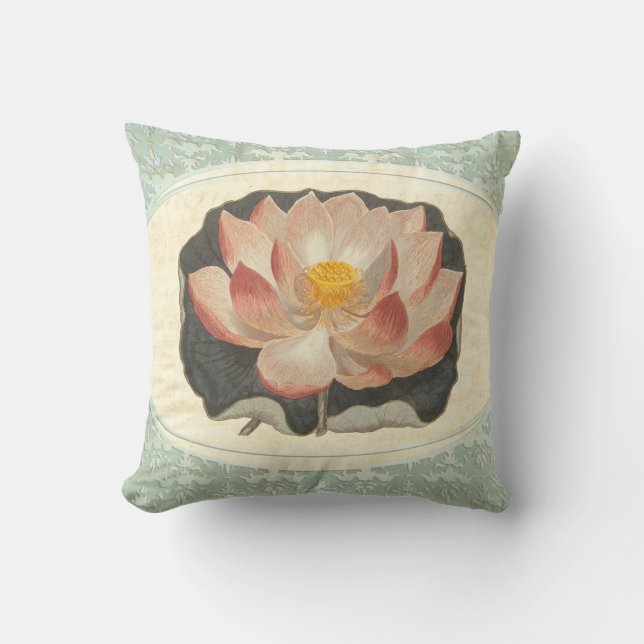  Shabby Botanische Peach Lotus Blossom Yoga Kussen (Voorkant)