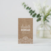 Shabby Burlap met Elegant Lace - Retro Rustic Visitekaartje (Staand voorkant)