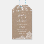 Shabby Burlap String Lights Lace Wedding Dank u Cadeaulabel (Voorkant)