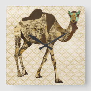 Shabby Camel Clock Vierkante Klok