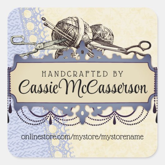 Shabby chandelier breinnaaldgaren vierkante sticker (Voorkant)