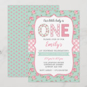 Shabby Chic 1e verjaardag uitnodiging (Voorkant / Achterkant)