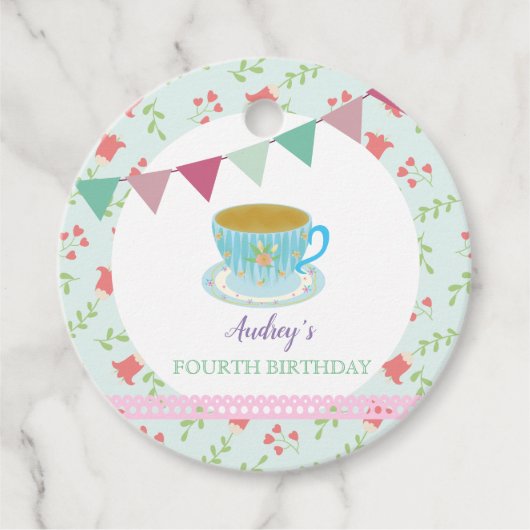 Shabby Chic Aftermiddag Tea Party Birthday Cute Bedankjes Labels (Voorkant)