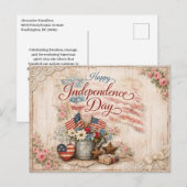 Shabby Chic Americana Independence Day Feestdagenkaart (Voorkant / Achterkant)