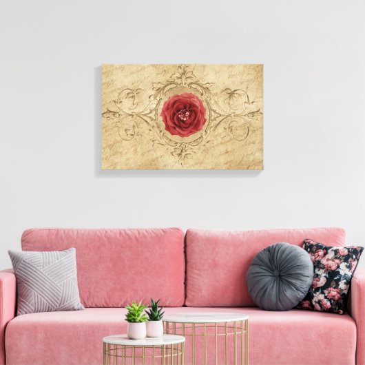  Shabby Chic Antiek Single Red Rose Canvas Afdruk (Insitu (Woonkamer))