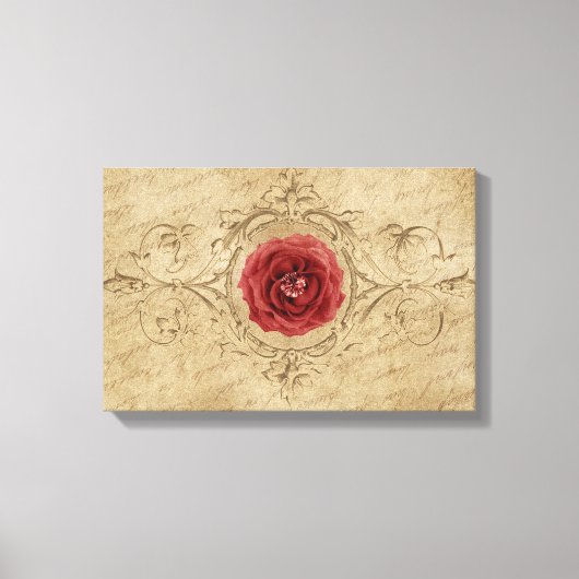  Shabby Chic Antiek Single Red Rose Canvas Afdruk (Voorkant)