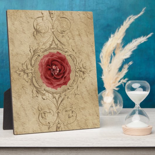 Shabby Chic Antiek Single Red Rose Fotoplaat (Zijkant)