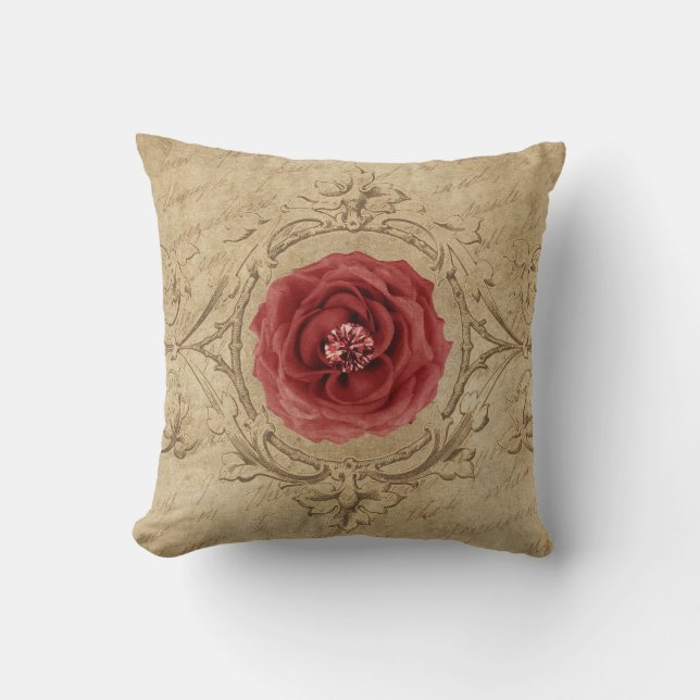  Shabby Chic Antiek Single Red Rose Kussen (Voorkant)