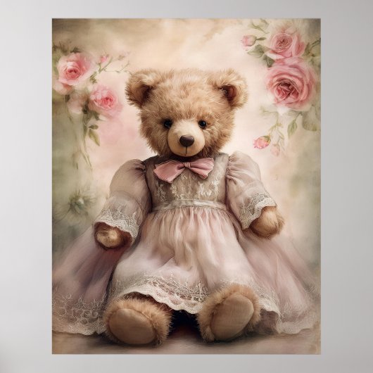 Shabby Chic Antiek Teddy Girl Poster (Voorkant)