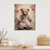 Shabby Chic Antiek Teddy Girl Poster (Keuken)