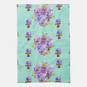 Shabby Chic Aqua Pansy Floral Kitchen Tea Towel Theedoek (Verticaal)