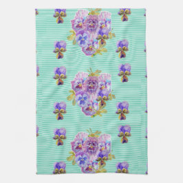 Shabby Chic Aqua Pansy Floral Kitchen Tea Towel Theedoek