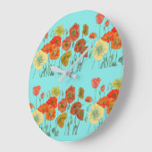 Shabby Chic Aqua Poppy Flowers Art Wall Clock Grote Klok (Hoek)
