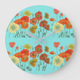 Shabby Chic Aqua Poppy Flowers Art Wall Clock Grote Klok