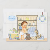 Shabby Chic Baby Blue Baby shower Invitation Kaart (Voorkant)