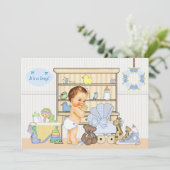 Shabby Chic Baby Blue Baby shower Invitation Kaart (Staand voorkant)