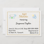 Shabby Chic Baby Blue Baby shower Invitation Kaart (Achterkant)