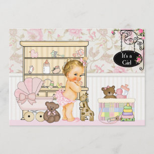 Shabby Chic Baby Girl Pink Baby shower Uitnodiging